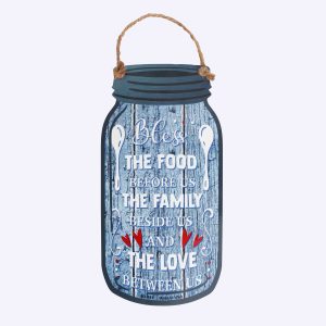 Bless The Food, Our Family, And Love Between Us – Mason Jar Metal Sign