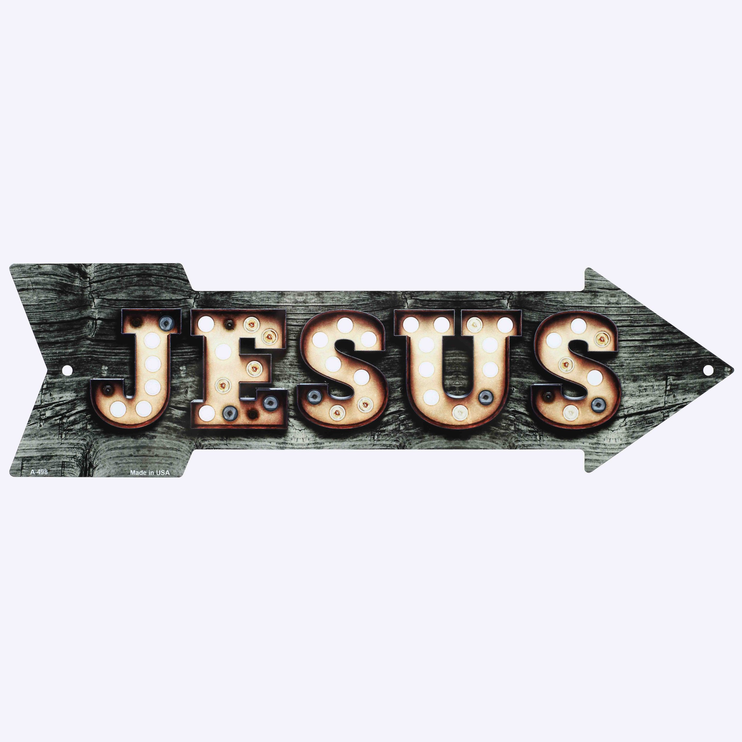 Jesus Bulb Letters Marquee Arrow Metal Sign