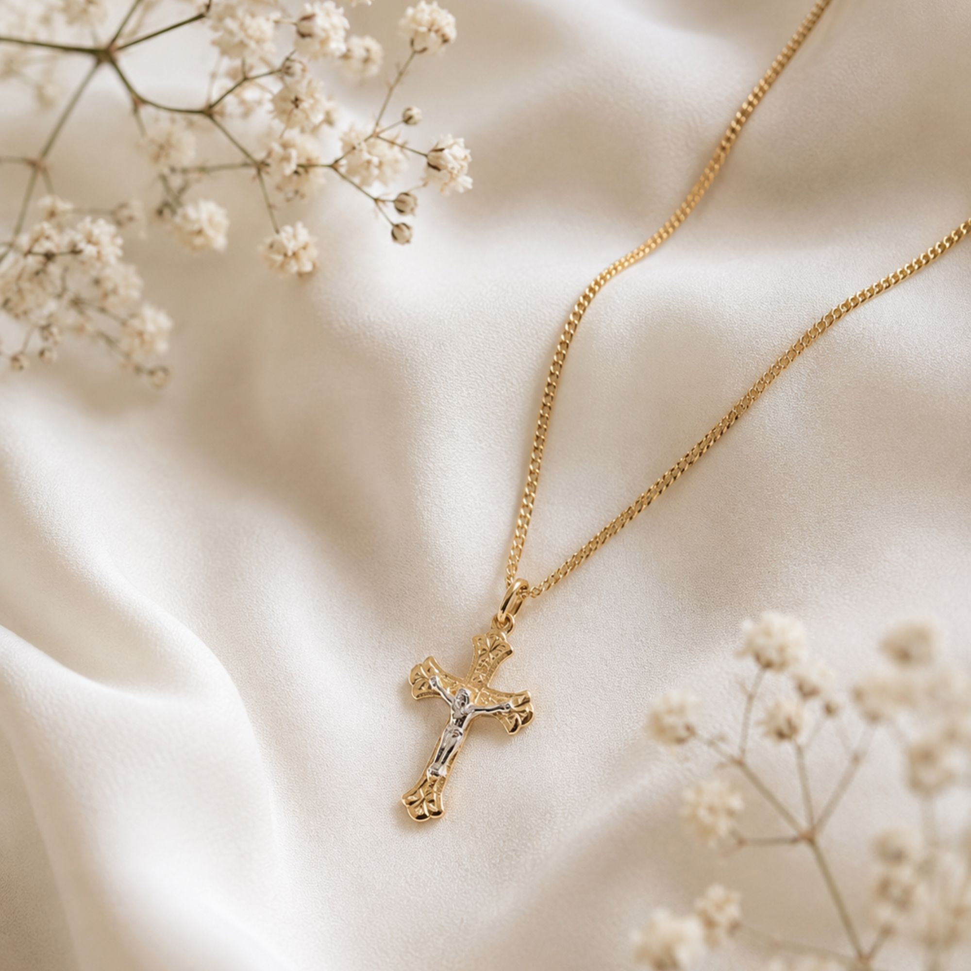 crucifix gold and silver necklace