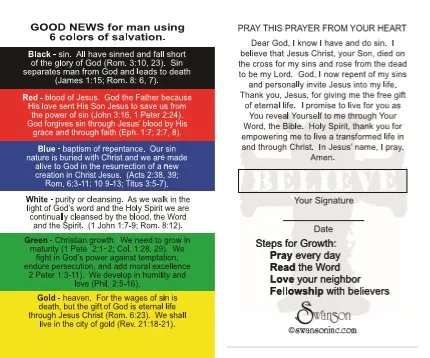 printable Good News colors of salvation card, front and back