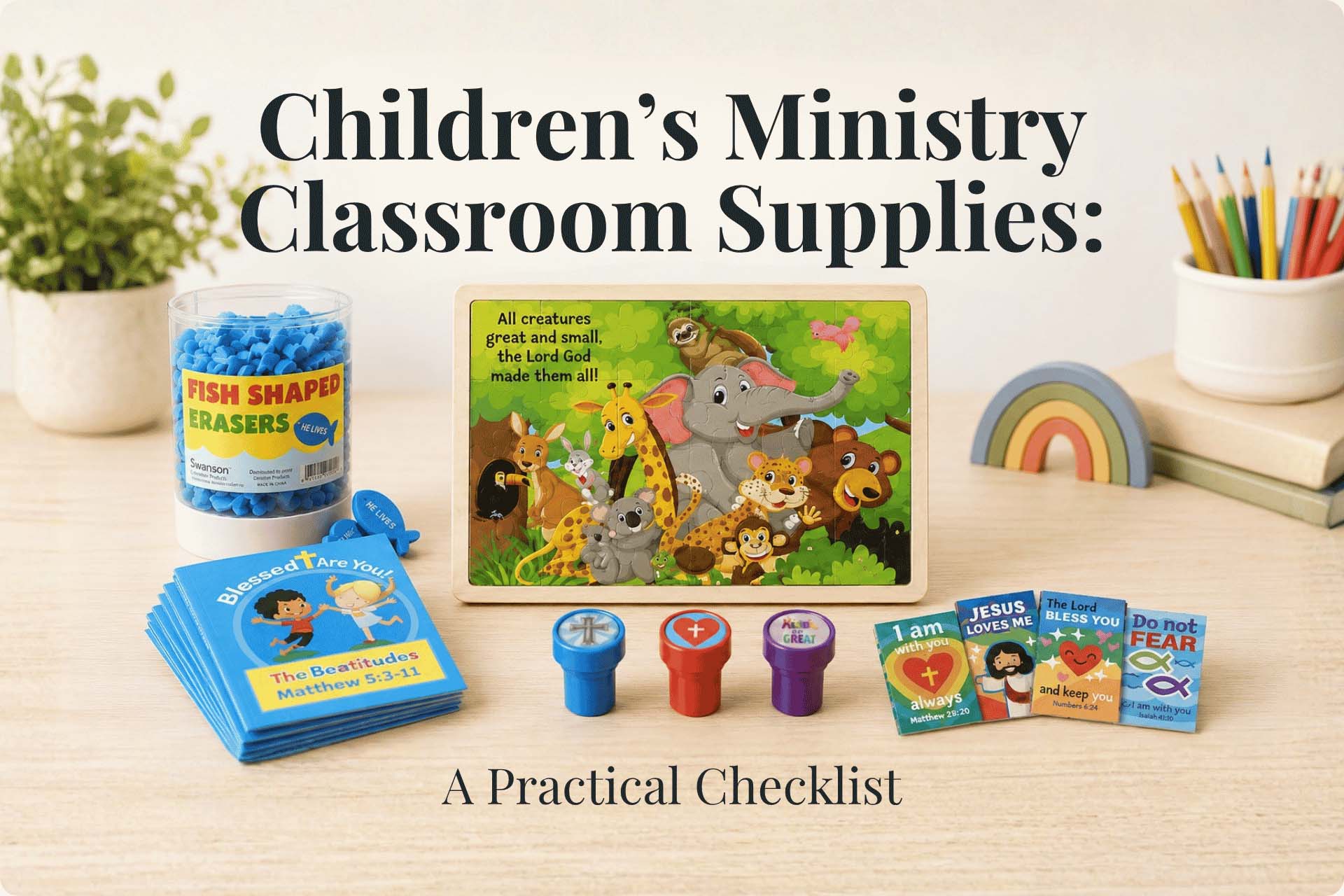 children's ministry classroom set up with activity supplies for kids