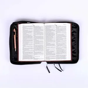 Bible Cover Black Floral With Stripes L