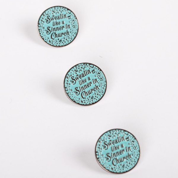 Lapel Pin- Sweatin' Like A Sinner Blue- Swanson Christian Products