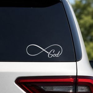 Auto Vinyl Decal – Infinity God – White – 6Inx2.25In