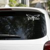 Protected Christian vinyl decal featuring angel wings and a cross integrated into stylized lettering, faith-inspired sticker for cars, laptops, tumblers, windows, and other smooth surfaces.