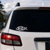 Jesus fish-style Christian vinyl decal featuring the word “JESUS” incorporated into the classic Ichthys fish symbol, designed for cars, laptops, tumblers, windows, and other smooth surfaces.