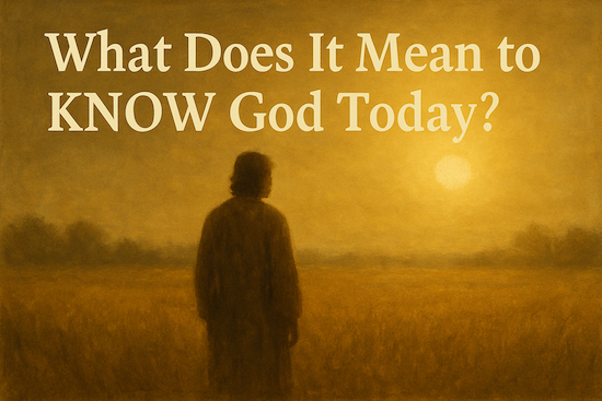 Man looking into field with text what does it mean to know God today?