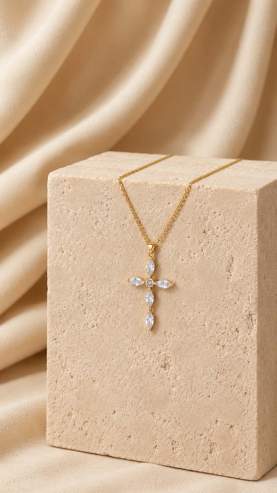 Gemstone Cross Necklace in gold tone